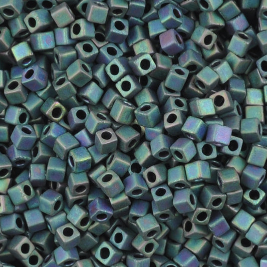 Seed Beads-1.8mm Cube-2064 Matte Metallic Blue Green-Miyuki-7 Grams