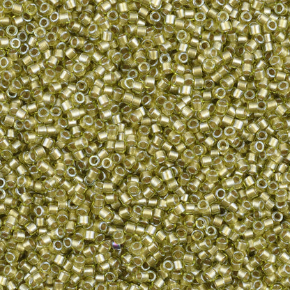 Seed Beads-11/0 Delica-908 Sparkling Beige Lined Chartreuse-Miyuki-7 Grams