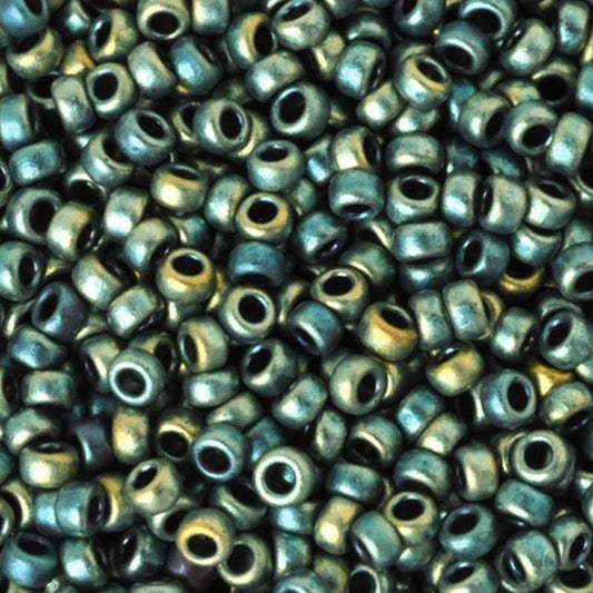 Seed Beads-8/0 Round-2008 Matte Metallic Green Iris-Miyuki-16 Grams