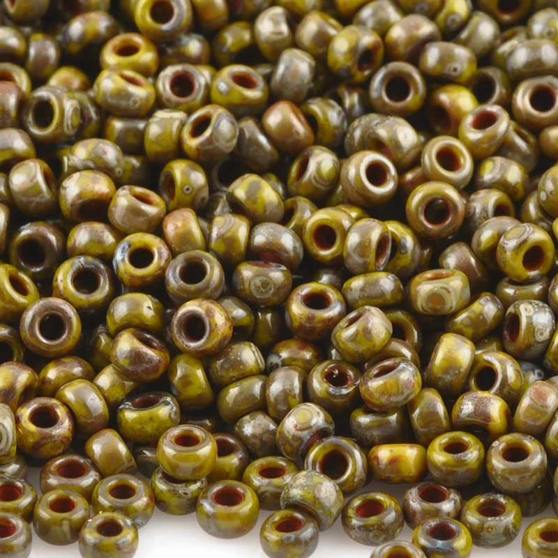 Seed Beads-11/0 Round-4519 Opaque Dark Yellow Picasso-Miyuki-16 Grams