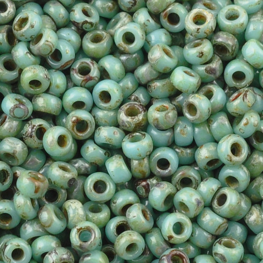 Seed Beads-6/0 Round-4514 Opaque Turquoise Blue Picasso-Miyuki