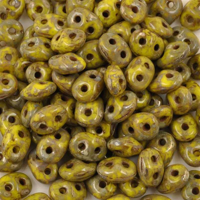 Seed Beads-2x4mm MiniDuo-230 Lemon Picasso-Czech-7 Grams