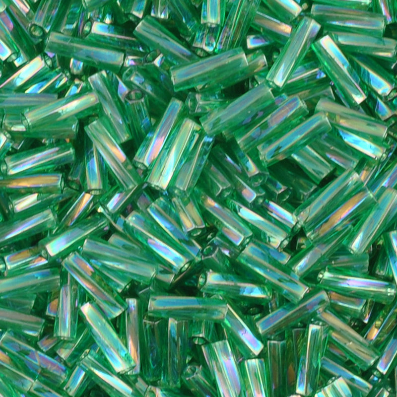 Seed Beads-2x6mm Twisted Bugle-179 Transparent Green AB-Miyuki-12 Grams