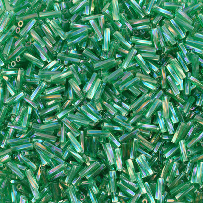 Seed Beads-2x6mm Twisted Bugle-179 Transparent Green AB-Miyuki-12 Grams