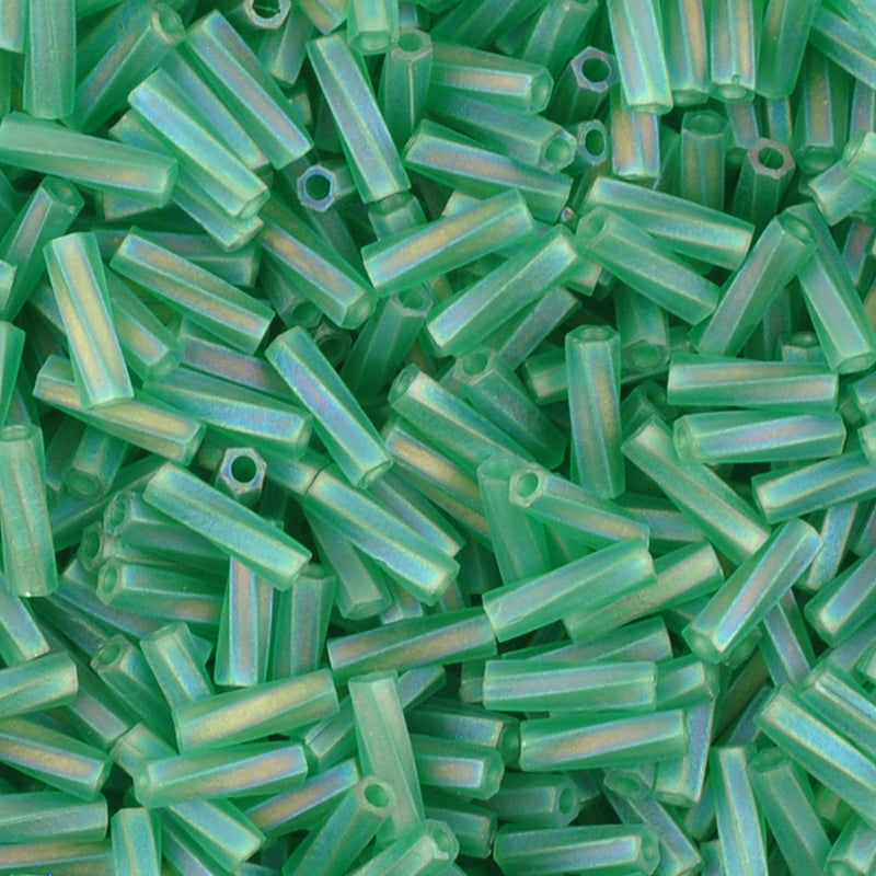 Seed Beads-2x6mm Twisted Bugle-179F Transparent Green AB-Miyuki-12 Grams