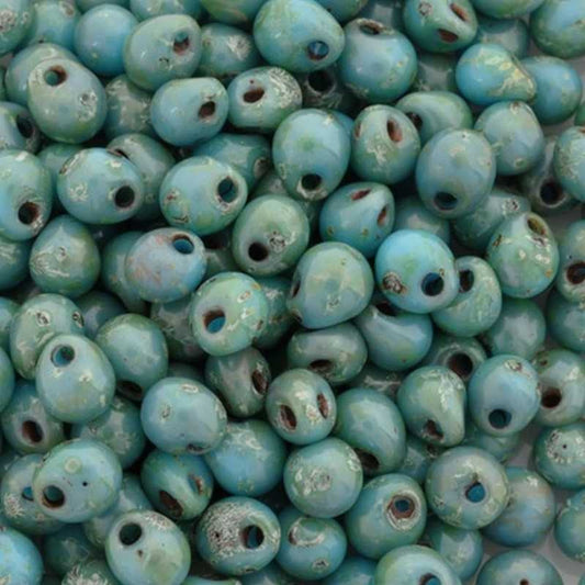 Seed Beads-3.4mm Drop-4514 Opaque Turquoise Blue Picasso-Miyuki-16 Grams