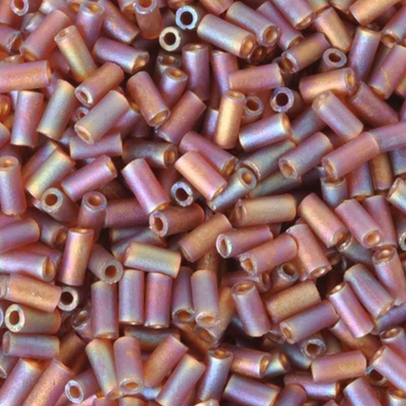 Seed Beads-3mm Bugle-134FR Matte Transparent Dark Topaz AB-Miyuki-14 Grams