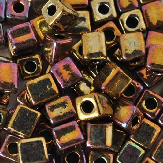 Seed Beads-3mm Cube-462 Metallic Bronze Iris-Toho-7 Grams