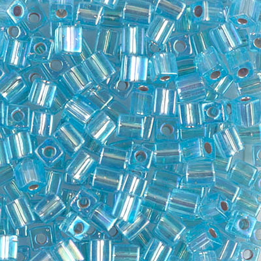 Seed Beads-4mm Cube-1018 Silver Lined Aqua AB-Miyuki