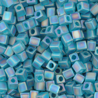 Seed Beads-4mm Cube-2405FR Matte Transparent Teal AB-Miyuki-7 Grams