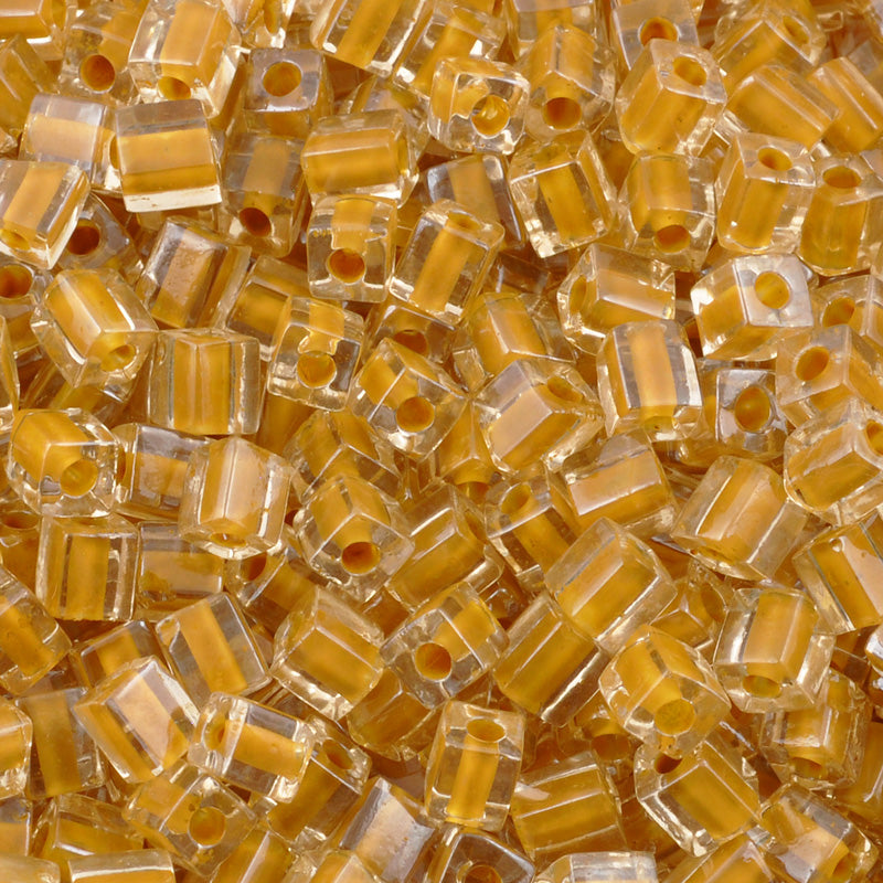 Seed Beads-4mm Cube-244 Squash Lined Crystal-Miyuki-7 Grams