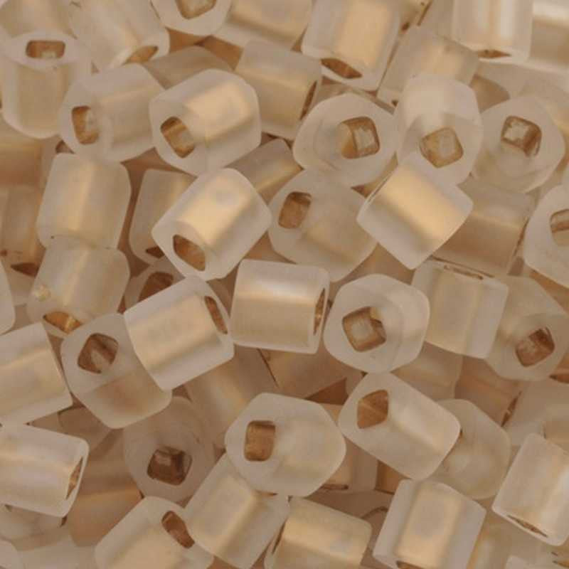 Seed Beads-4mm Cube-989F Frosted Gold-Lined Crystal-Toho-14 Grams