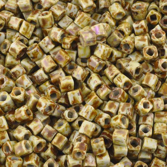 Seed Beads-4mm Cube-Y312 Hybrid Opaque Gray Picasso-Toho