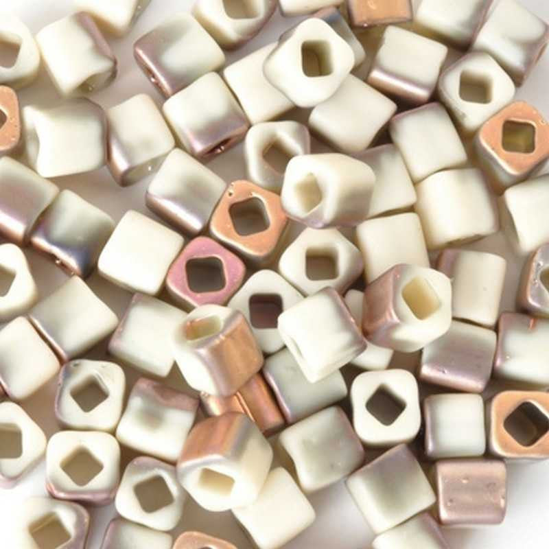 Seed Beads-4mm Cube-Y856F Hybrid Frosted Light Beige Apollo-Toho-15 Grams