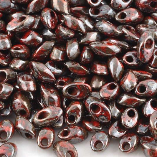 Seed Beads-4x7mm Long Magatama-4513L Opaque Red Luster Picasso-Miyuki