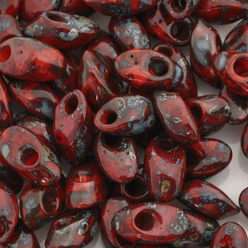 Seed Beads-4x7mm Magatama-4513 Opaque Red Picasso-Miyuki