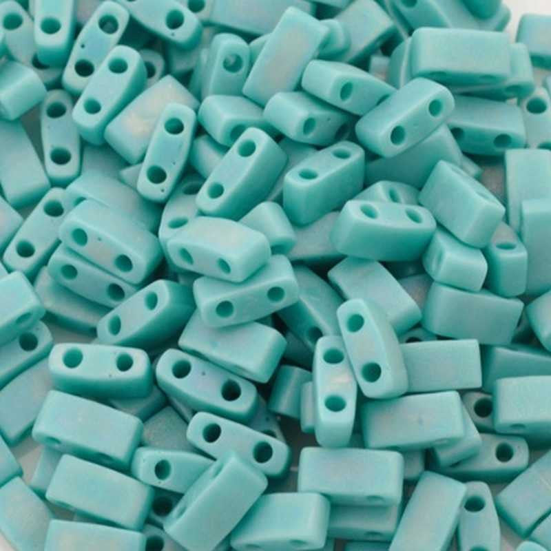 Seed Beads-5mm 1/2 Cut Tila-412FR Matte Opaque Turquoise Green AB-Miyuki-7 Grams