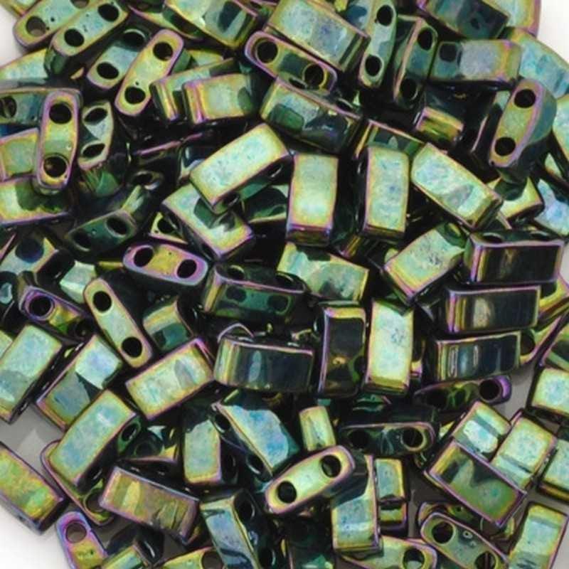 Seed Beads-5mm 1/2 Cut Tila-468 Metallic Green Iris-Miyuki-7 Grams