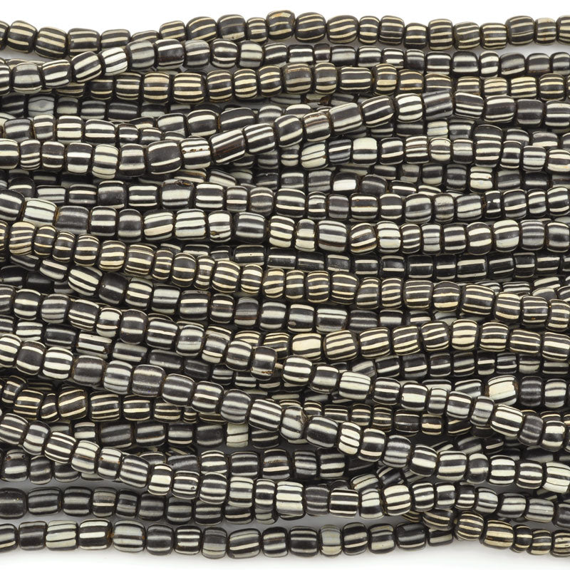 Seed Beads-5mm Handmade Glass-Indonesia-Black and White Stripe