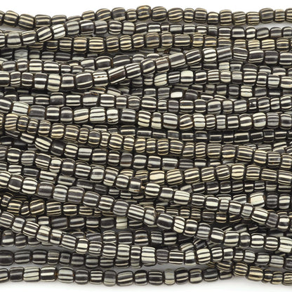 Seed Beads-5mm Handmade Glass-Indonesia-Black and White Stripe