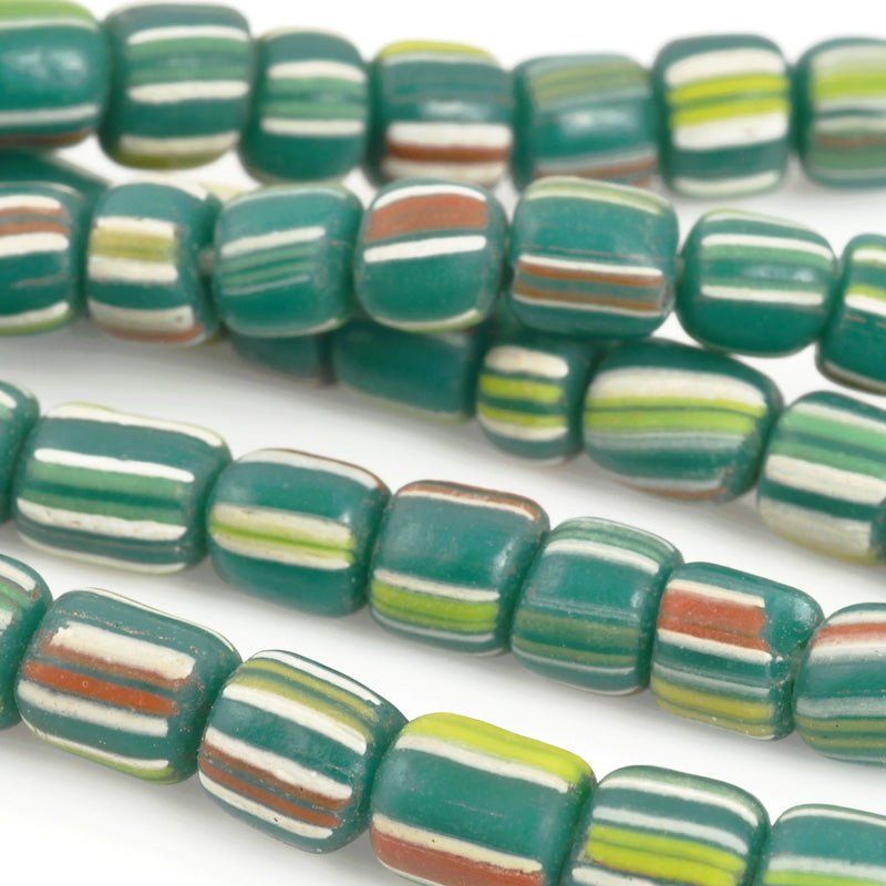 Finished Jewelry-5mm Handmade Glass Choker-Indonesia-Teal Green Stripe-Quantity 1