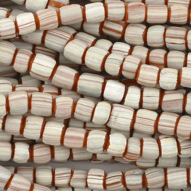 Seed Beads-5mm Handmade Glass-Indonesia-Terra Cotta White Stripe