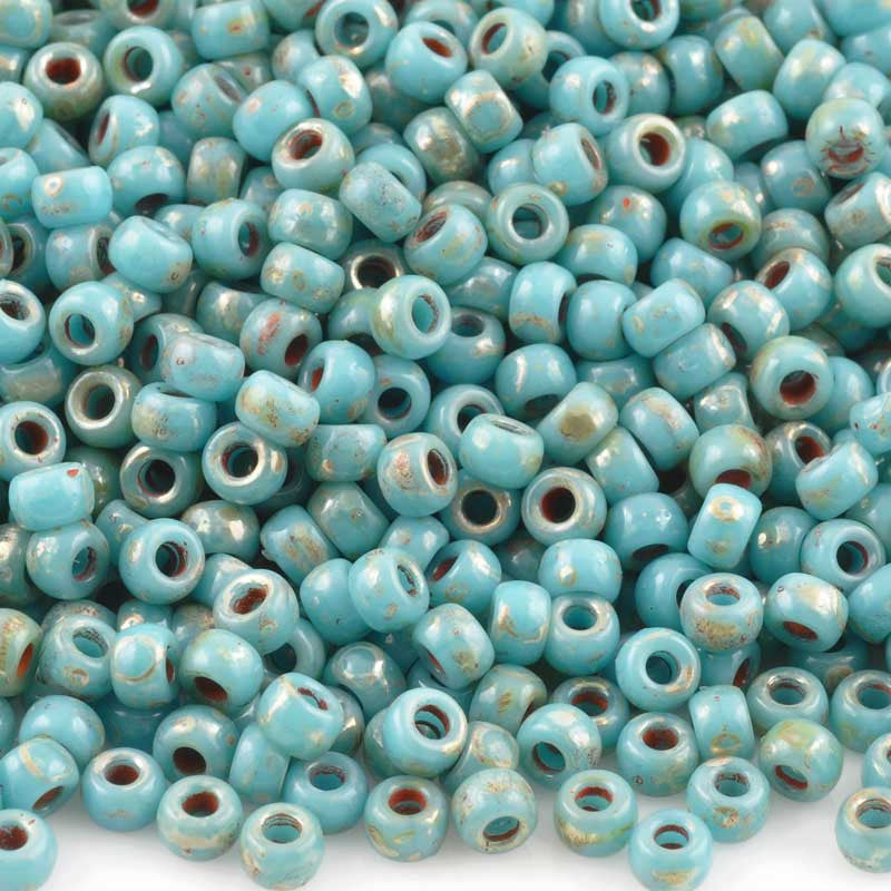 Seed Beads-7/0 Matubo-25 Turquoise Blue Silver Picasso-Czech