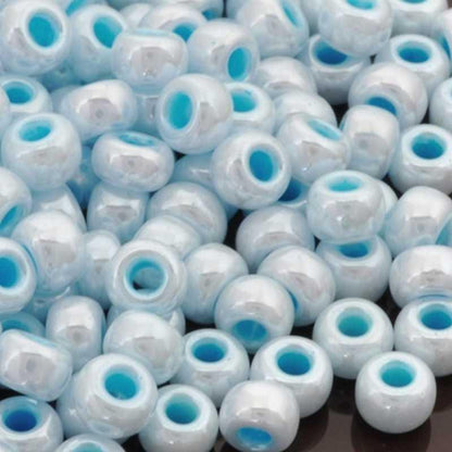 Seed Beads-8/0 Round-430 Aqua Lined White Pearl-Miyuki