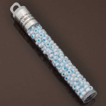 Seed Beads-8/0 Round-430 Aqua Lined White Pearl-Miyuki