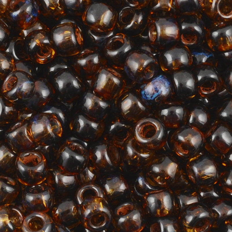 Seed Beads-8/0 Round-Y313 Hybrid Transparent Light Topaz Picasso-Toho-16 Grams