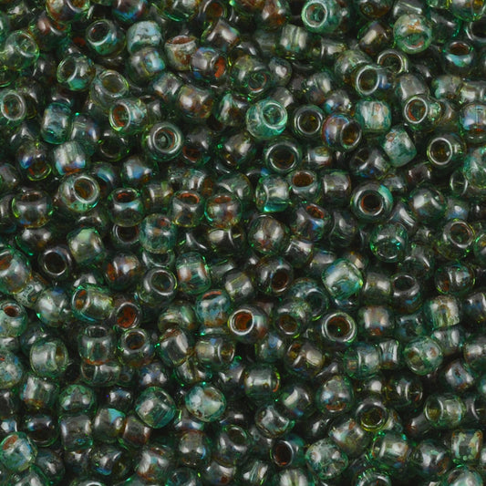 Seed Beads-8/0 Round-Y314 Hybrid Transparent Aquamarine Picasso-Toho-16 Grams