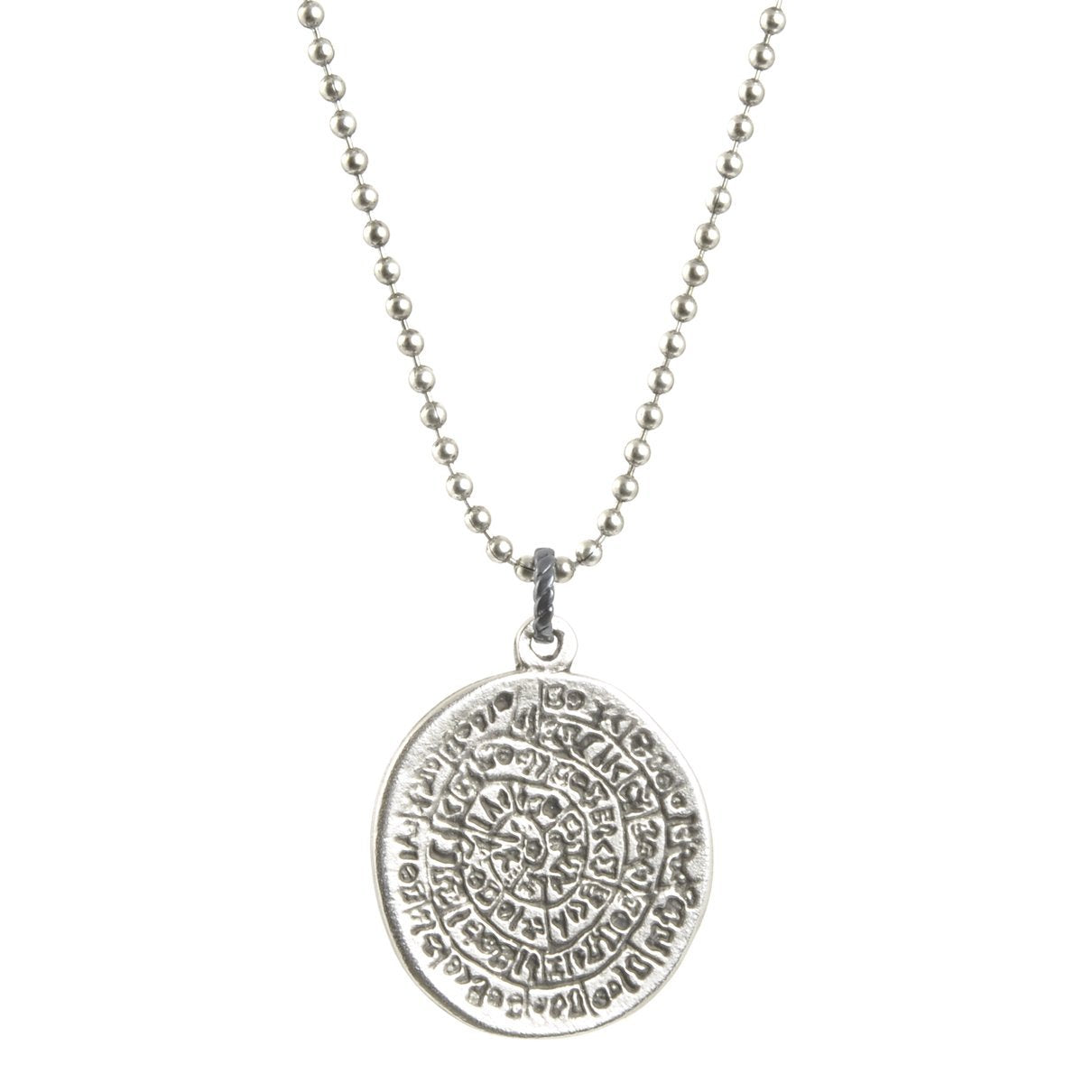 Finished Jewelry-Simple-Phaistos Disc Antique Silver Pendant Ball Chain Necklace-24 Inches Tamara Scott Designs