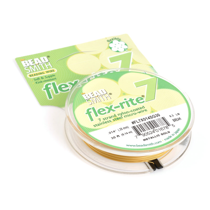 Supplies-Beading Wire-Fine-Flex Rite-.014 Metallic Gold Satin-7 Strand-30 Foot Spool